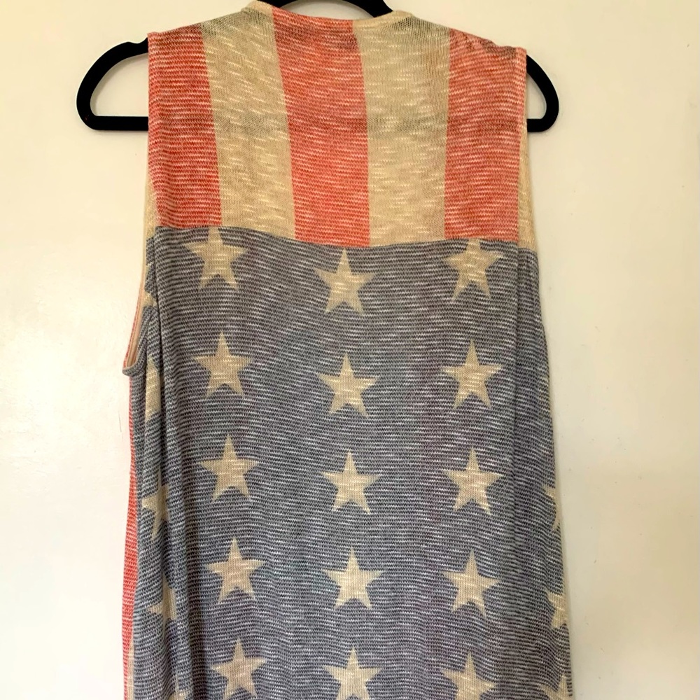 Long Sweater vest with patriotic colors perfect for a summer holiday.